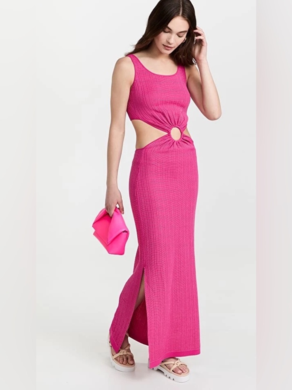 NWT PQ Cosmo Pink Metallic Bianca Ring Sexy Cut Out Boho Swim Cover-Up Maxi XS-S - Picture 6 of 16